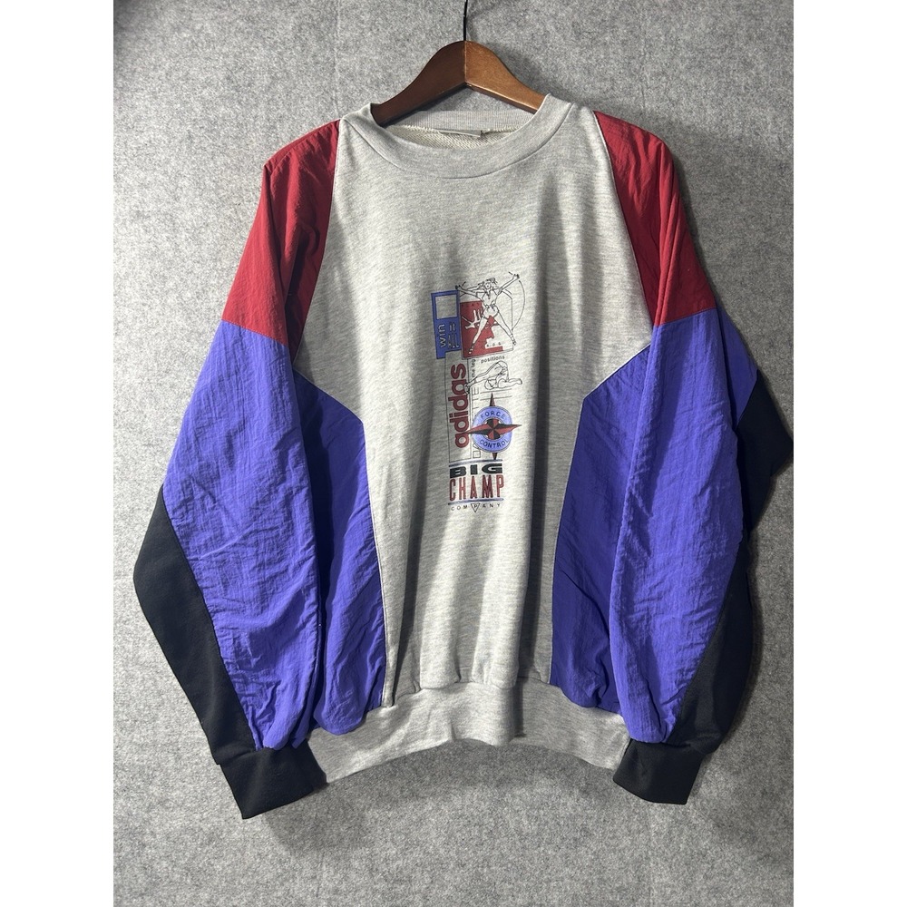 Vintage 90s Adidas Trefoil Logo Colorblock Crewneck Sweatshirt Sz MED Big Champ